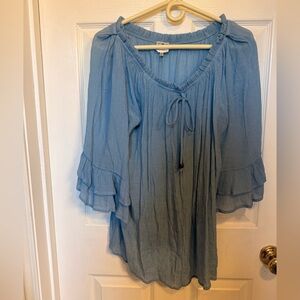 Late August Blue Gauze Women's Top with Ruffle Sleeves